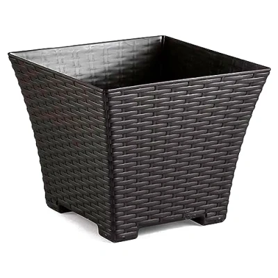 Imagen de AC Maceta Cuadrada Fabricación en plástico Diseño Rattan Ideal como macetero, Tiesto, Recipiente para Plantas, Flores, balcón, terraza, jardín 25 cm Color Wengué