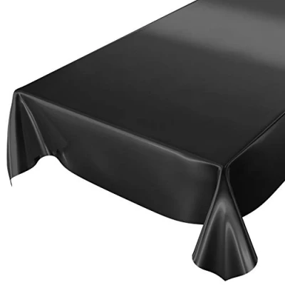 Imagen de Anro Mantel de hule lavable color liso brillante, toalla, Negro , Schnittkante 240 x 140cm