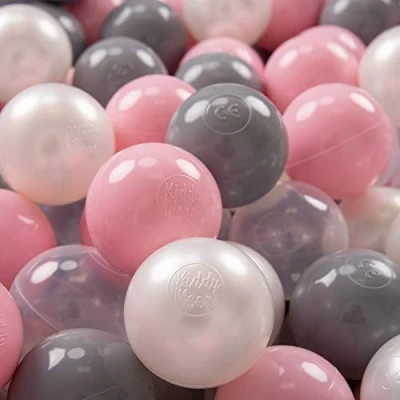 Imagen de KiddyMoon 700 ∅ 7Cm Bolas Colores De Plástico para Piscina Niños, Perla/Gris/Transparente/Rosa Claro