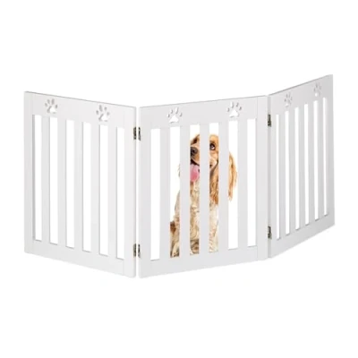 Imagen de Relaxdays Valla Seguridad para Perros, Barrera de Escalera, Reja Protectora Autónoma, 60 x 153 cm, MDF, Plegable, Blanco, Tablero Fibras