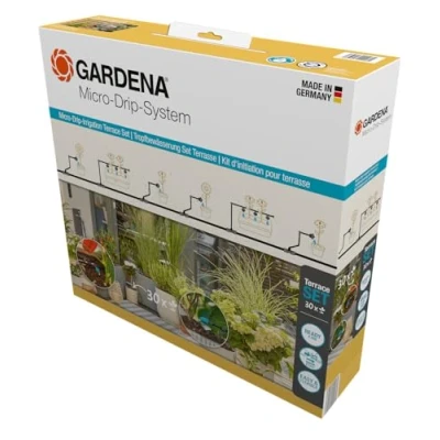 Imagen de Gardena Sistema Micro Drip Set de riego por Goteo para terraza (30 Plantas): Inicio, instalación inmediata, eficiente, técnica conexión fácil &amp; Flexible (13400 20)