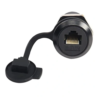 Imagen de QIANRENON Adaptador de montaje en panel blindado RJ45, Cat6A RJ45 8P8C hembra a hembra, conector fijación roscado enchufe red, con cubierta impermeable y prueba polvo