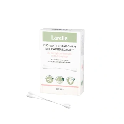 Imagen de Larelle Bastoncillos de algodón orgánico 100% con caña papel, cultivo ecológico certificado, vegano y justo.