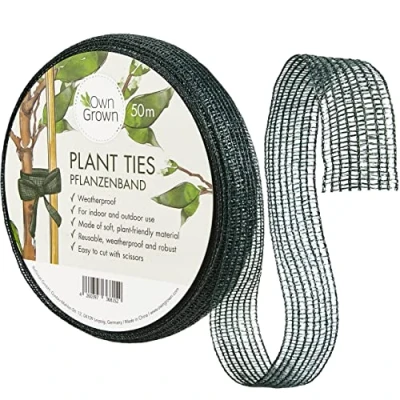 Imagen de Cinta para Plantas: 50 m de Brida reticulada Plantas Color Negro como atadora Resistente a la Intemperie trepadoras Tomate huerto Malla Interior OwnGrown
