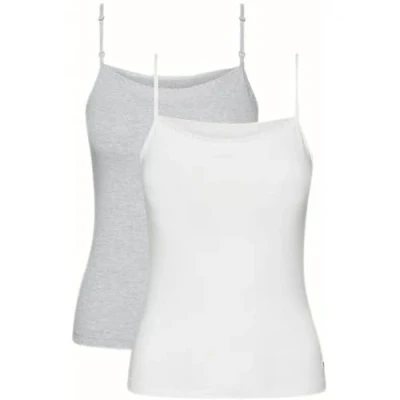 Imagen de Tommy Hilfiger 2 Pack Cami with Lace UW0UW04892 Camisola, Beige (White/Grey Heather), S para Mujer
