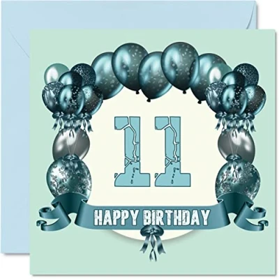 Imagen de Stuff4 Divertidas tarjetas de cumpleaños número 11 para niños, globos cumpleaños, tarjeta feliz hijo, sobrino, sobrina, hermana, primo, hermano, nieta, hija, nieto,