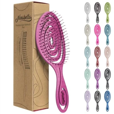 Imagen de Ninabella Cepillo de Pelo Espiral Único Para Desenredar Mujeres, Hombres y Niños Orgánico, No Tira del Cabello Alisar el Rizado, Liso Húmedo Rosa Fucsia