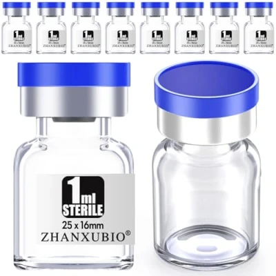 Imagen de ZHANXUBIO Viales estériles vacíos con puerto de inyección autorreparable y tapa plástico aluminio, paquete estéril (1 ml, transparente, 10 unidades)