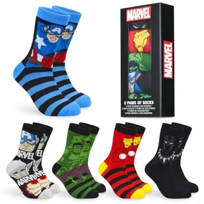 Imagen de Marvel Calcetines Hombre Divertidos Pack Regalo 5 Pares Superheroes Spiderman Avengers Regalos Frikis para Hombres (Azul Multicolor,40 45)