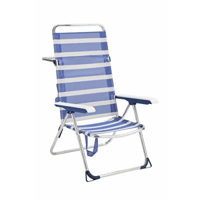 Imagen de Alco 6705ALF 1556 Silla Playa Alta, fibreline, 2x1, bicomponente, Rayas Azules Y Blancas, 96x64x15.5 cm