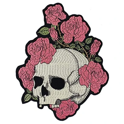 Imagen de Emdomo Parche bordado con diseño de calavera rosas, apliques para ropa, pegatinas planchar, 1 unidad
