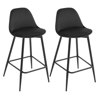 Imagen de Klihome 2X Taburetes Cocina, Bar, Altos, Cocina con Respaldo y Reposapiés, Asiento en Terciopelo Estructura Metálica, Negro, K0004BH 2