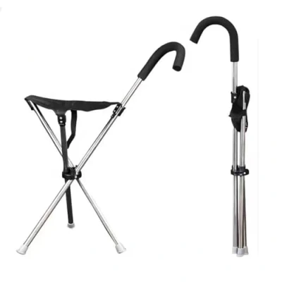 Imagen de Taburete Ajustable De Muleta Bastón Asiento Plegable con 3 Patas Silla Viaje para Personas Mayores Aleación Aluminio