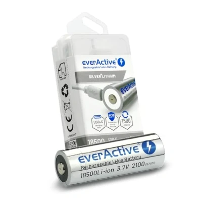 Imagen de everActive 18500 EV18500 21M Batería de Ion Litio (3,7 V, 2100 mAh, con Circuito protección PCM, precargada, hasta máx. 30%, 1 Unidad)