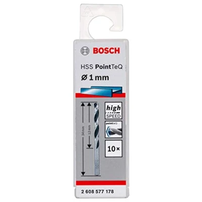 Imagen de Bosch Professional 10 brocas helicoidales HSS PointTeQ, para metal, accesorio de taladro, Talla, diámetro 1 mm
