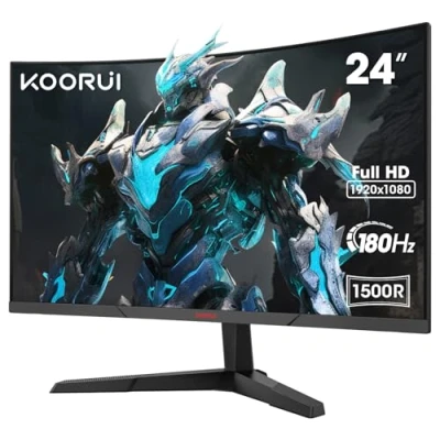 Imagen de KOORUI Monitor de 24 Pulgadas, 180Hz Pantalla Curva 1920x1080(FHD), 1ms Tiempo Respuesta, Bisel Ultrafino, Inclinación Ajustable, Compatible con HDMI2.0/DP1.2