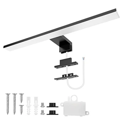 Imagen de Aourow Lampara Espejo baño 10W,40CM 820LM Aplique Luz Baño,Blanco frío 6500K Lámpara de LED Resistente al Agua IP44 para y Armario con CLASE II(Negro)