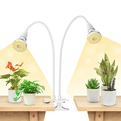 Imagen de SANSI Lámpara de Plantas 300W, LED Cultivo Espectro Completo con 2 Cabezal Ajustable, Grow Light with Tecnología Cerámica, Luz Crecimiento Clip para Invernaderos