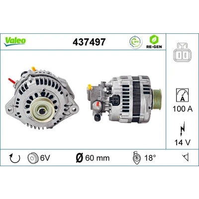 Imagen de VALEO 437497 Alternador 14V 100A OPEL: Corsa C Hatchback, Combo Tour, Meriva A, HONDA: CIVIC 7 Hatchback