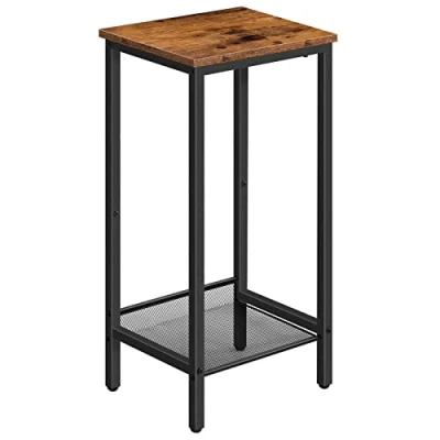 Imagen de HOOBRO Mesa Auxiliar Alta, Mesita de Noche, Teléfono Estilo Industrial con Estante Metálico Ajustable, Adecuada para, Pasillos Oficinas, Salas Estar, Marrón Rústico EBF03DH01