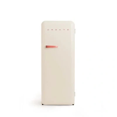 Imagen de CREATE / RETRO FRIDGE 150 TERRACOTA/Frigorífico blanco roto maneta terracota con congelador 281L 102W, bajo consumo, 150cm, 3 estantes, regulador temperatura, botellero, 60x60x150cm