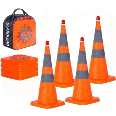 Imagen de conos de seguridad vial plegables 70cm, 4 piezas emergentes multifuncionales con luz LED y collar reflectante, para estacionamiento en carreteras, práctica conducción (4, 70cm)