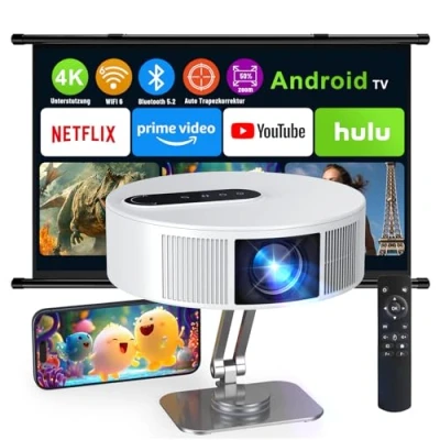 Imagen de Mini Proyector Portatil,EVARY Android 4K,Home Cinema Soporte Porjector 6G WiFi Bluetooth,400 Anis 150&#039;&#039; Display Compatible con TV/USB/HDMI/iOS/Smartphone/PS5