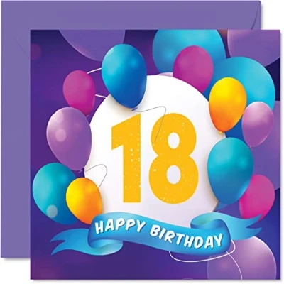 Imagen de Tarjeta de cumpleaños número 18 para hombres y mujeres, fiesta globos, tarjetas feliz hombre años, mujer, hermano, hermana, hijo, hija, nieto, nieta, primo, 145 mm x