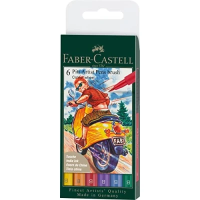 Imagen de Faber Castell 167174 Pitt Artist Pen Bolígrafo (6 unidades, rueda de color, B, 6 unidades)