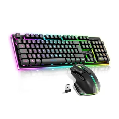 Imagen de SPIRIT OF Gamer Pack Teclado Ratón Inalámbrico Negro Recargable RGB QWERTZ De Retroiluminado Gaming Keyboard Semi Mecánico Estructura Aluminio I Wireless Mouse 4800 DPI PS4/PS5, PC, Xbox