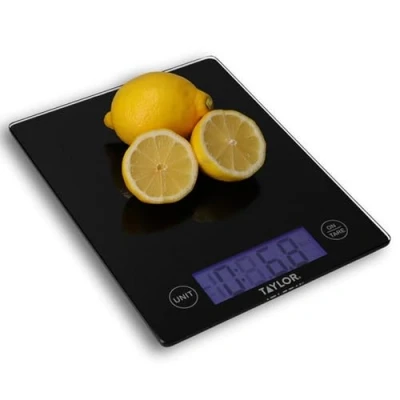 Imagen de Taylor Balanza Digital de Cocina con Plataforma Vidrio, Gran Precisión Función Peso Tara, Pantalla LCD Extra Ancha, Negro, 5 kg / 000 ml Capacidad