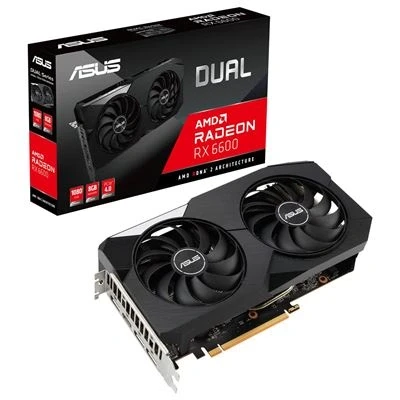 Imagen de ASUS Dual AMD Radeon RX 6600 8GB GDDR6 Tarjeta Gráfica Gaming, RDNA 2, PCIe 4.0, , HDMI 2.1, DisplayPort 1.4a, Ventiladores Axial Tech, Tecnología 0dB