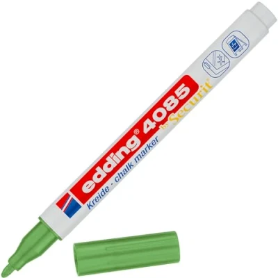 Imagen de edding 4085 marcador de tiza verde metálico 1 rotulador punta redonda 2 mm rotuladores para cristal borrables pizarras, vidrio y espejos líquida cobertura opaca