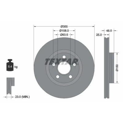 Imagen de TEXTAR 92326003 Disco de freno 300 25 05/05 108 ventilación interna revestido sin perno sujeción rueda, buje rueda