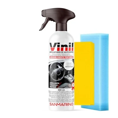Imagen de SANMARINO ABRILLANTADOR SALPICADEROS EFECTO COCHE NUEVO CON PISTOLA 500 ML. + BAYETA ESPONJA. AROMA MANZANA