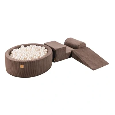Imagen de MEOWBABY Parque Infantil de Espuma con Piscina Bolas para Niños 240x45cm/200 Conjunto 4 Elementos, Pana, Marrón: Blanco Perla