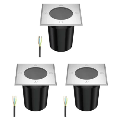 Imagen de ledscom.de 3 uds. lámpara de pie empotrada RELI para exteriores, IP67, acero inoxidable, angular, 11 x 11cm, 1x GU10 máx. 15W