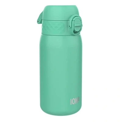 Imagen de Ion8 Botella Agua Acero Inoxidable para Niños, 400ml, a Prueba de Fugas, Fácil Abrir, Cerradura Segura, Aptas Lavavajillas, Asa Transporte, Limpiar, Verde Azulado