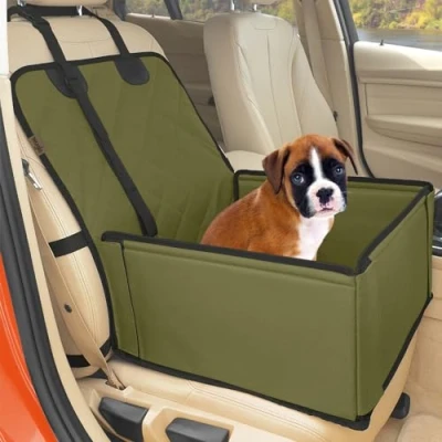 Imagen de asiento de coche para perro extra estable Transportín robusto perros pequeños y medianos Paredes reforzadas 3 cinturones Cesta impermeable delantero o posterior