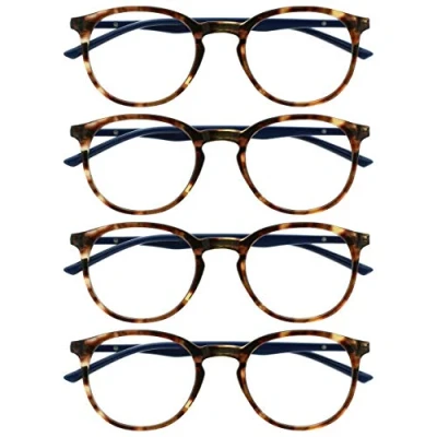 Imagen de OPULIZE Met Gafas de Lectura 4 Pack Montura Redonda Marrón Carey Azul Resistente a Arañazos Bisagras Muelle Ordenador Gaming Antirreflejante Hombre Mujer RRRR60 2 +3.50