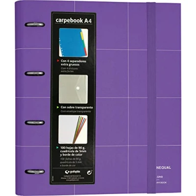 Imagen de Grafoplás 88102935. Carpeblock y Recambio 100 Hojas de 90 Gramos, 4 Separadores Extra Gruesos Sobre Transparente, A4, Morado, Carpebook Unequal Grid