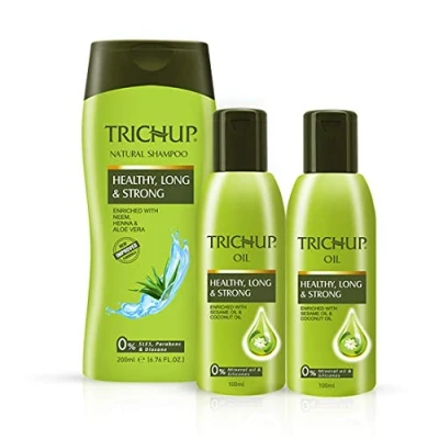 Imagen de Trichup Kit de cuidado del cabello largo o crecimiento saludable aceite y fuerte (200 ml x 2), champú ml) (paquete 3)