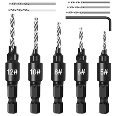 Imagen de Juego de brocas avellanadas, 5 piezas cambio rápido vástago hexagonal ajustable 1/4 pulgadas reemplazables gratis con una llave para carpintería