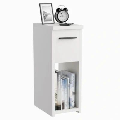 Imagen de ComfortCove Mesita de Noche, Cajonera, Mesa Noche Estrecha, Gabinete Auxiliar Delgada con Estante Almacenamiento y Tirador, Blanco. Dimensiones: W20 x H55 D30,5 cm