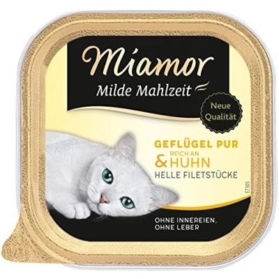 Imagen de MIAMOR Tiempo de Pintura Suave Comida húmeda para Gatos Adultos con trozos Filete Aves Corral. Alimento complementario fácil digerir en el Cuenco sin aditivos 16 x 100 g