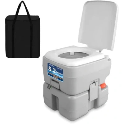 Imagen de SereneLife WC portatil, Con bolsa de transporte, Inodoro, Baño, Interiores, Exteriores, Liviano, Camping, Barcos, Viajes, 20L, Color gris