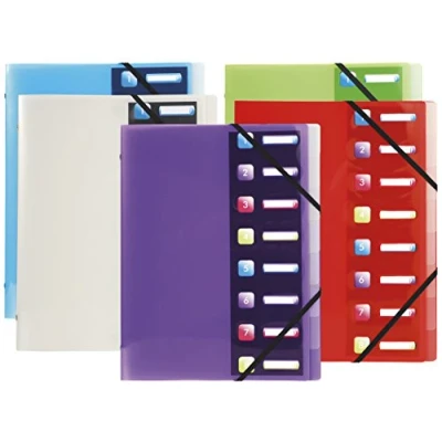 Imagen de Exacompta 56610E 1 Carpeta Crystal 3 solapas con gomas y ventanas troqueladas tapa e interior en polipropileno 8 compartimentos dim 24x32 cm A4 colores aleatorios