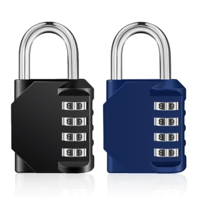 Imagen de ZHEGE Candado con Combinacion, Candados Claves de 4 Dígitos para Taquillas Gimnasio, Escolares, Combinacion Exterior Puerta Valla, Cobertizo (2 Piezas, Negro y Azul)