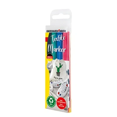 Imagen de Eberhard Faber 578204 Rotulador textil con plantillas, 4 rotuladores textiles lavables a máquina