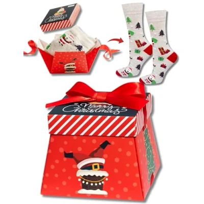 Imagen de soxo Navidad Calcetines Mujer Hombre Regalo Algodon Colores Regalos En Una Caja Originales Divertidos 40 45 Rojo